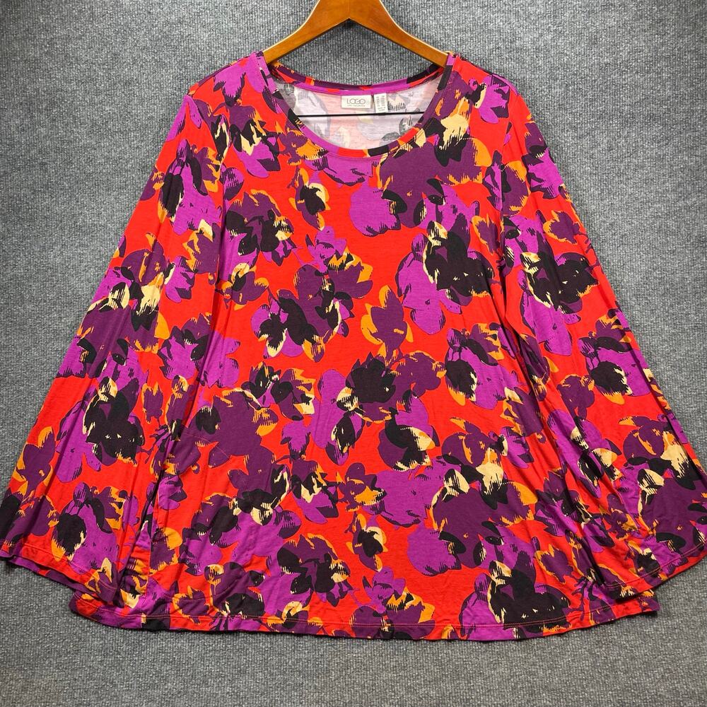 Logo by Lori Goldstein Tunic Top Women's Plus 2X Red/Purple Floral Allover